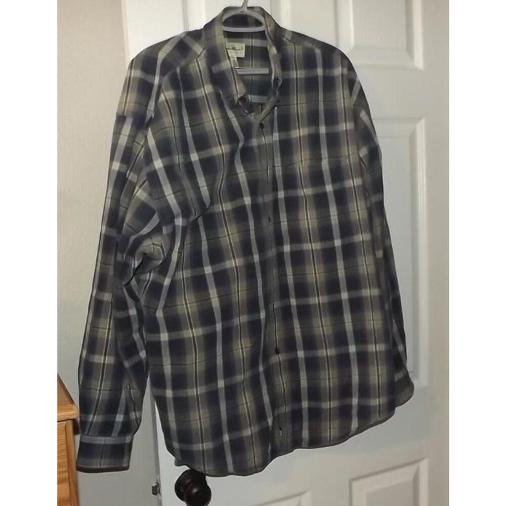 Eddie Bauer Shirt Adult Extra Large Blue Plaid Button Up Outdoors Casual Mens